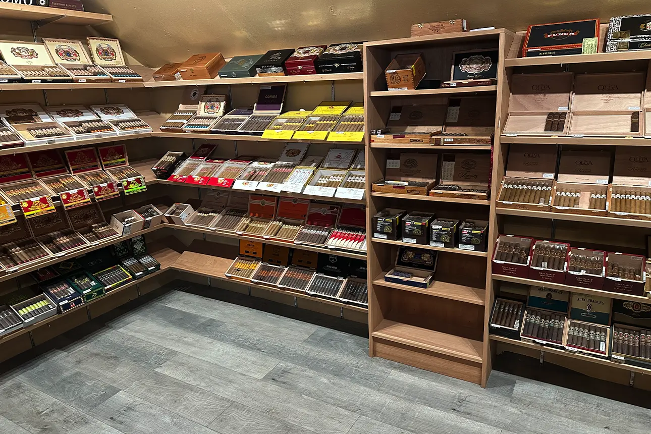Walk-in cigar humidor - back left corner.